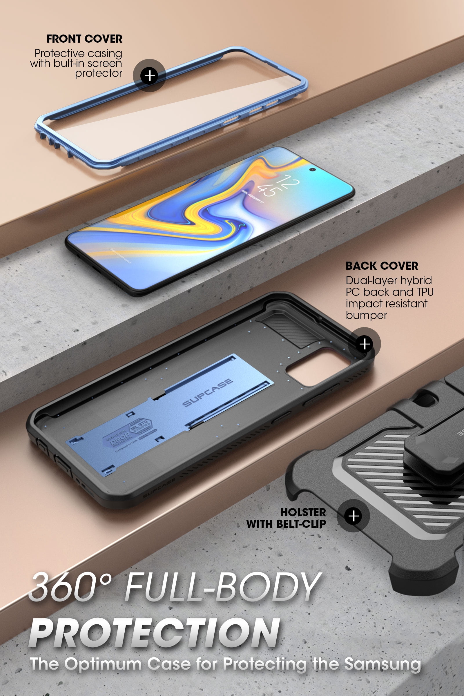 SUPCASE Unicorn Beetle Pro Series Designed for Samsung Galaxy A51 Case (Not Fit A50), Full-Body Rugged Holster & Kickstand Case with Built-in Screen Protector (Blue)