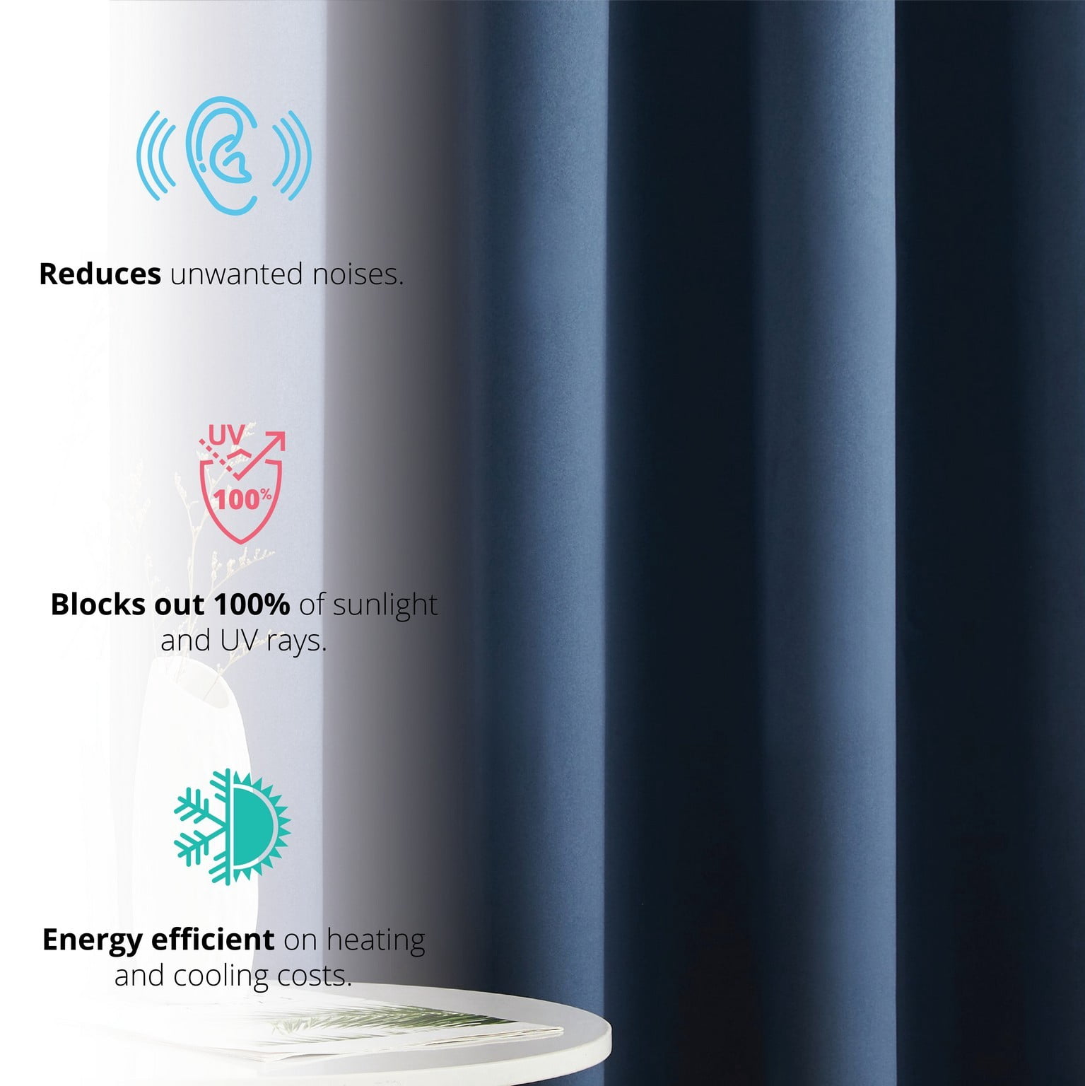 THD Lawrence 100% Blackout Thermal Grommet Window Curtain Panels for Bedroom and Living Room - Total Privacy and Energy Efficiency - Set of 2