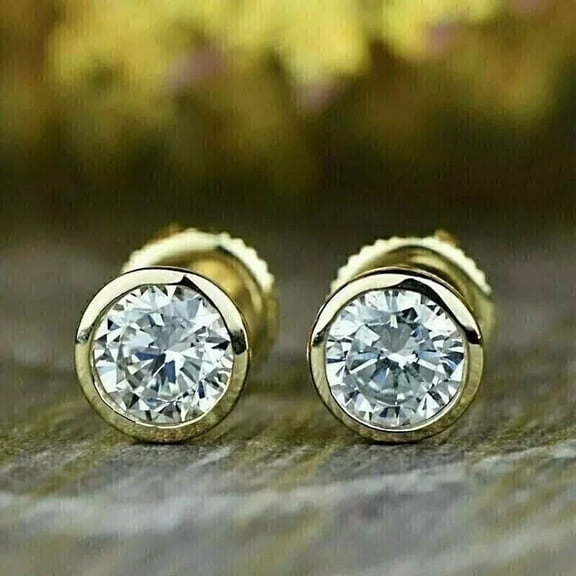 2 Ct Round Lab-Created Diamond Bezel Set Stud Earrings 14K Yellow Gold Plated