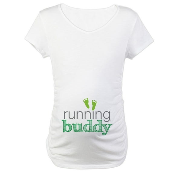 CafePress - Running Buddy Green Maternity T Shirt - Cotton Maternity T-shirt, Cute & Funny Pregnancy Tee