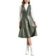 thumbnail image 1 of Vestido Midi Casual sin Mangas de Cuero Sintético con Cuello en V para Mujeres, Botones, Color Verde Ejército, 1 of 5