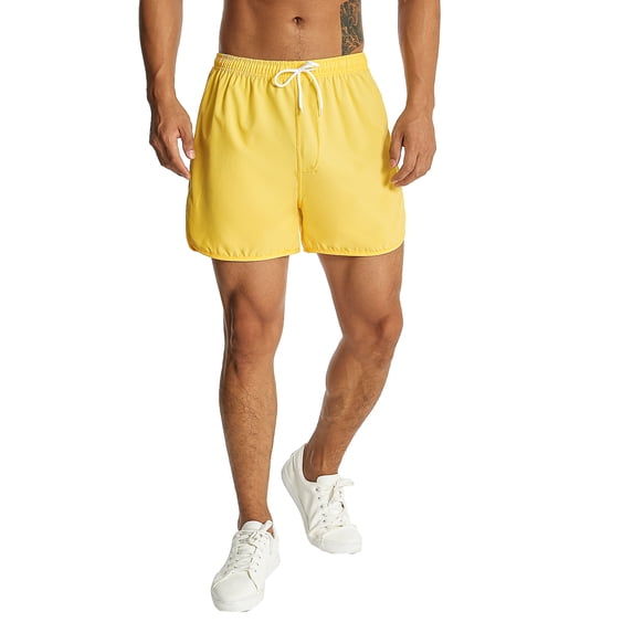 Franhais Men's Quick Dry Sports Shorts, Solid Color Drawstring Elastic Waist Breathable Boxer Short Pants for Fitness, Running