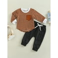 thumbnail image 3 of xiaxaixu Toddler Boys Autumn Outfit Sets Long Sleeve Striped Tops + Solid Color Drawstring Pants, 3 of 9