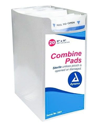 Dynarex Sterile Combine Pads 5 inches x 9 inches Extra Absorbent Surgical 2 Boxes (40 Pads)