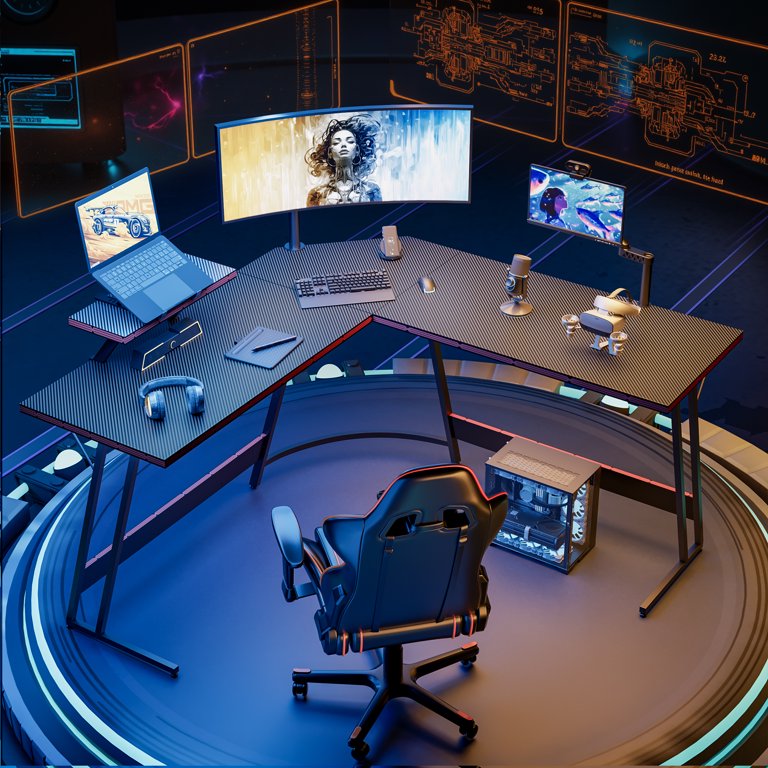 Computertafel, L-vorm, hoekbureau, pc-tafel, computerbureau, hoektafel