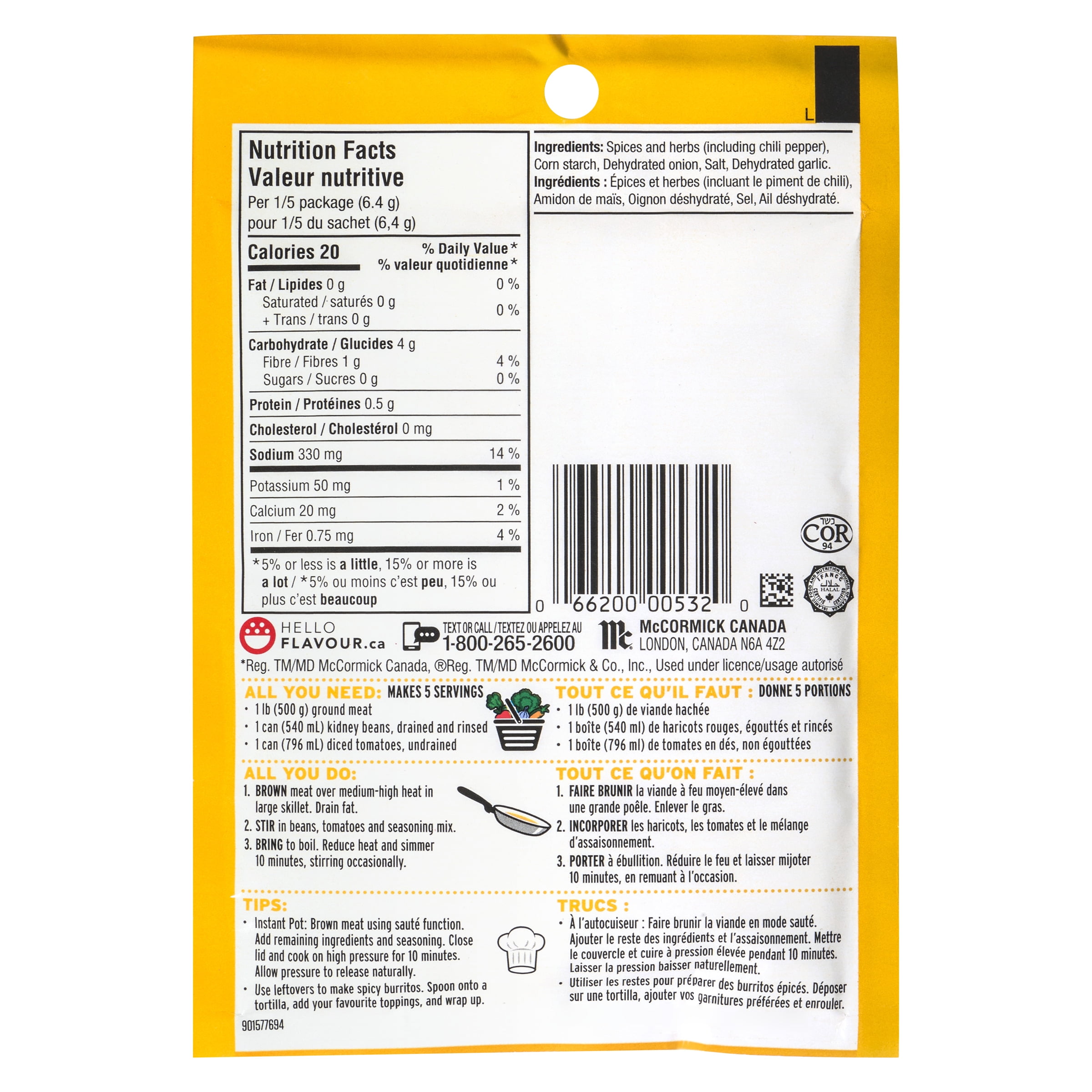 Club House, mélange de sauce sèche / assaisonnement / marinade, Hot'N Spicy Chili 32 g