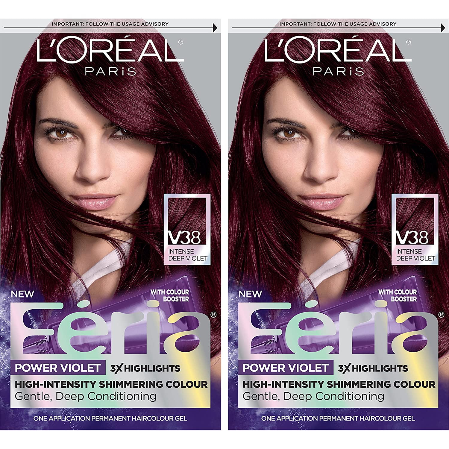 Loreal Paris Feria Multi-Faceted Shimmering Permanent Hair Color Hair Dye,  V38 Violet Noir (Pack Of 2) - Walmart.com