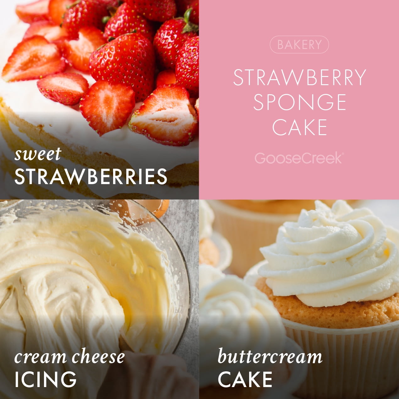 (4 pack) Goose Creek 3-Wick Strawberry Sponge Cake Scented Jar Candle, 14.5oz.