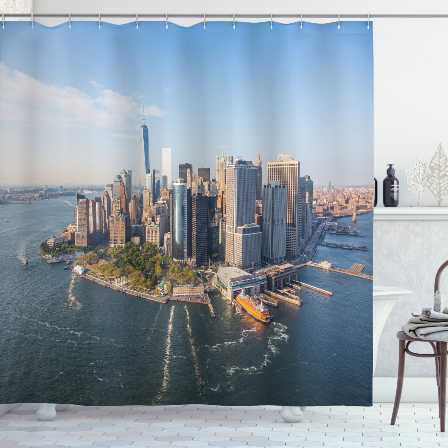Cityscapeof Manhattan Shower Curtains Bathroom Waterproof Fabric & Hooks 71" 