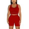thumbnail image 4 of Tumotour Workout Sets Two Piece Outfits For Women Solid Color Round Neck Clothes Gym Yoga Racerback Sports Bra Tank Tops With Biker Shorts, 4 of 4