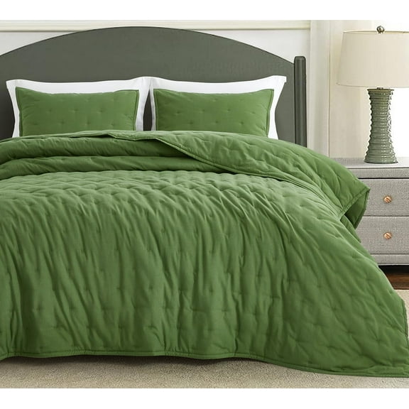 Chezmoi Collection Tencel Modal Blend Quilt Set King Size, Forest Green, Lightweight Soft Bedspread Crescent Stitched Quilt for All Seasons, 3-Piece