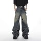 thumbnail image 1 of HOUZHOU-pantalones vaqueros de pierna ancha para hombre, ropa de calle, pantalones vaqueros desgastados holgados, calados, informales, estilo Hip Hop coreano, 1 of 5