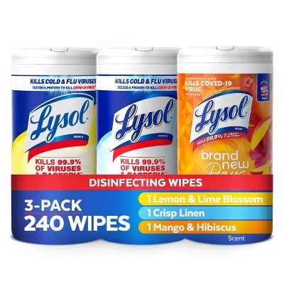 Disinfecting Wipes - Lemon/Crisp Linen/Mango and Hibiscus - 240ct/3pk