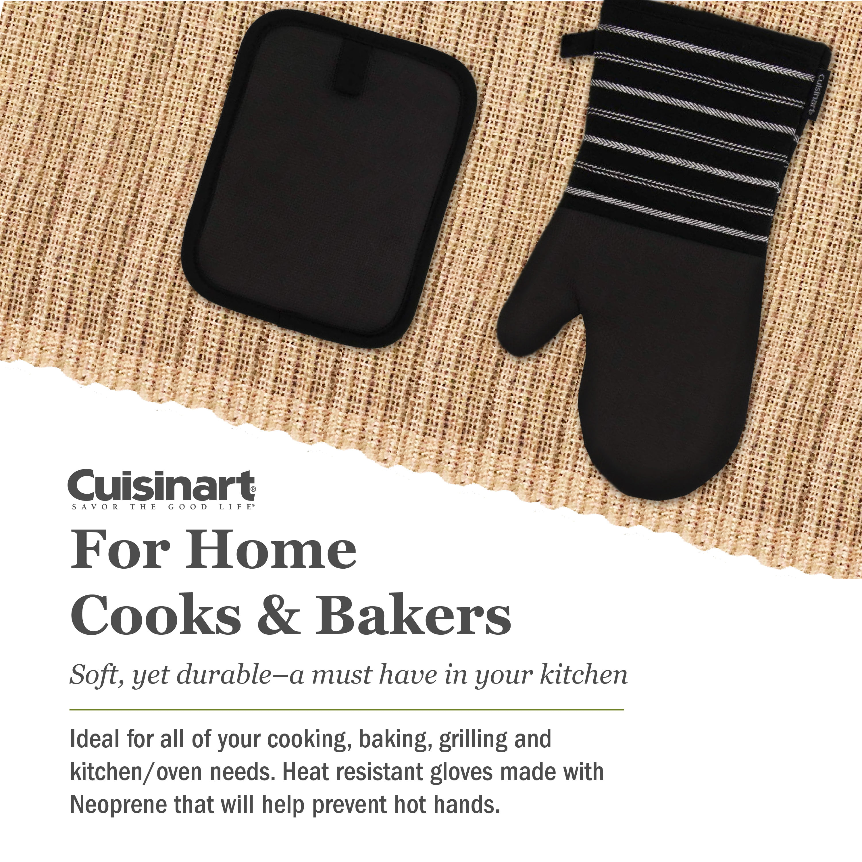 Cuisinart High Rise Gray & Black Oven Mitt & Pot Holder Set
