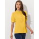 thumbnail image 2 of Top de blusa de trabajo con cuello redondo y mangas cortas con tapeta de medio botón con volantes para mujer Amarillo L, 2 of 5