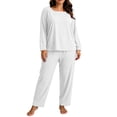 thumbnail image 2 of NominalSnug Plus Size Pajamas for Women Set Ribbed Knit Pjs Womens 2 Piece Long Sleeve Pajama Sets with Pockets Sleepwear, 2 of 8