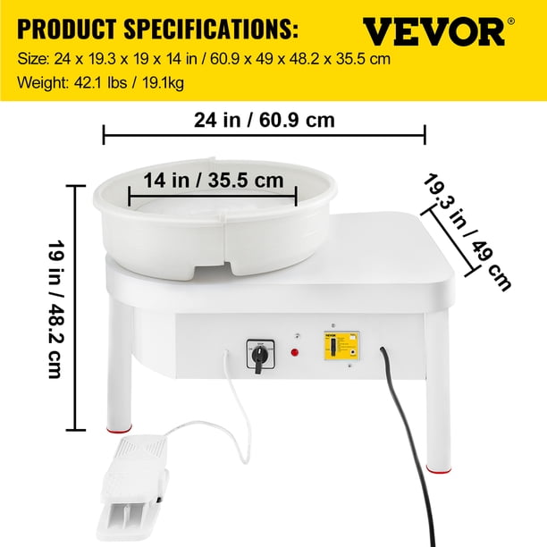 VEVOR Roue de Poterie 35 cm 450 W Machine à Tour de Potier Bleu Électrique avec Pédale, Mini Roue de Poterie avec Bassin Amovible Plateau Tournant, Outil pour Céramique Argile Fabrication Bricolage