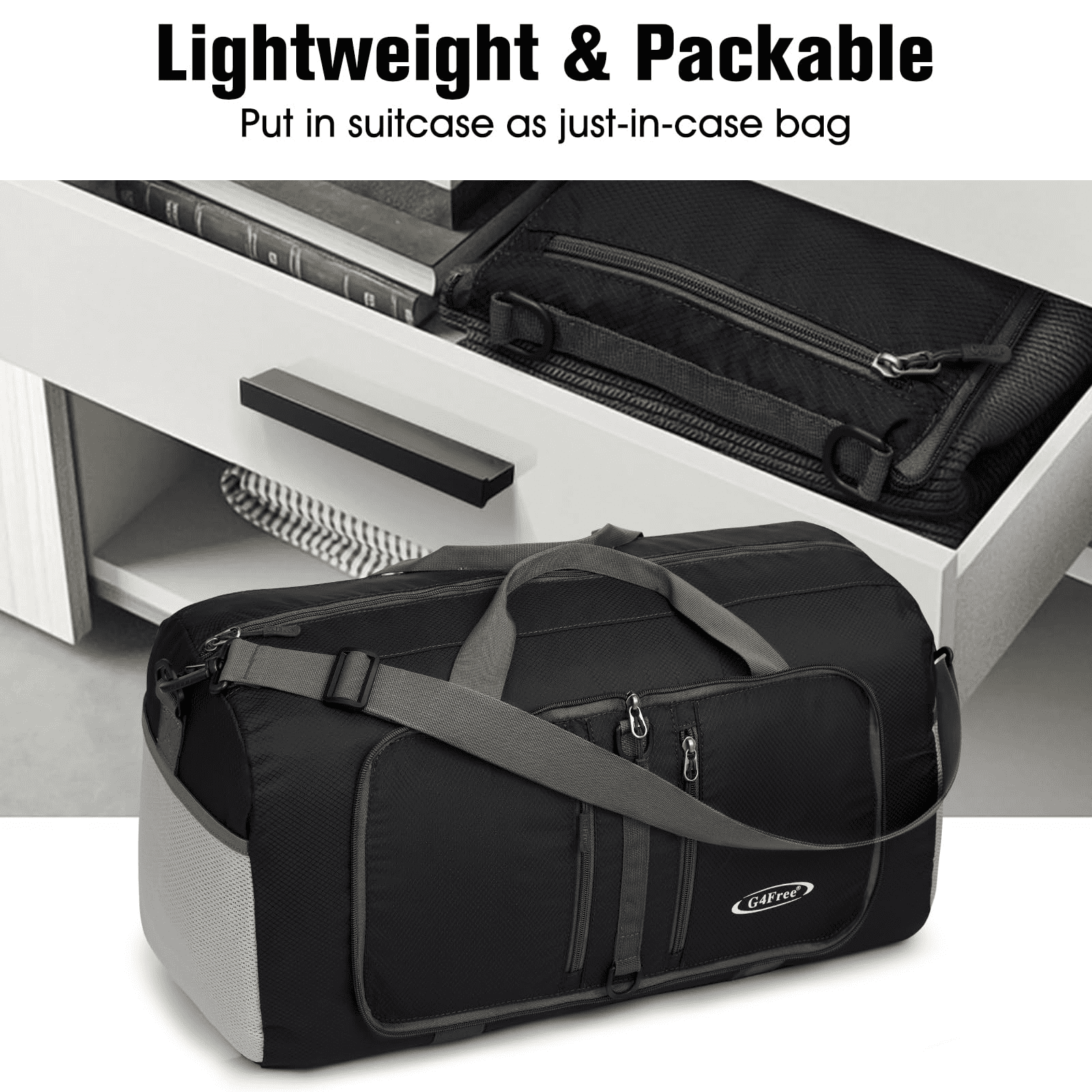 G4Free 40L/65L Foldable Duffel Bag, Water-Repellent Travel Backpack, Lightweight Carry Bag for Overnight Weekender Sports Men Women