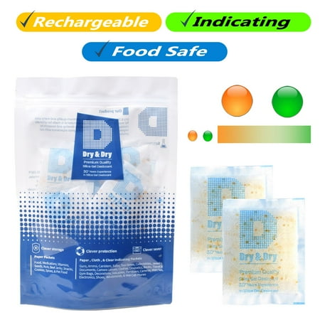 

10 Gram [100 Packs] Dry & Dry Food Safe Orange Indicating(Orange to Dark Green) Mixed Silica Gel Packets - FDA Compliant
