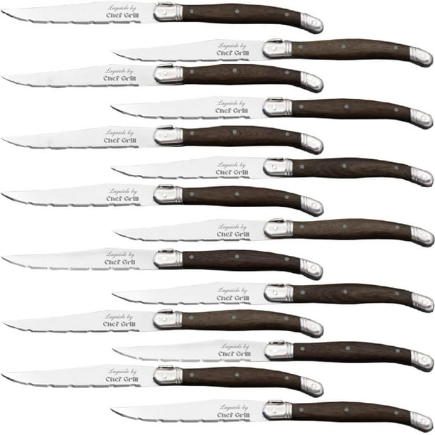 Cuchillos Especializados LaguioleWoodDark 14pzas 23 cm Madera Cafe Oscuro Acero Inoxidable Cuchillo para carne