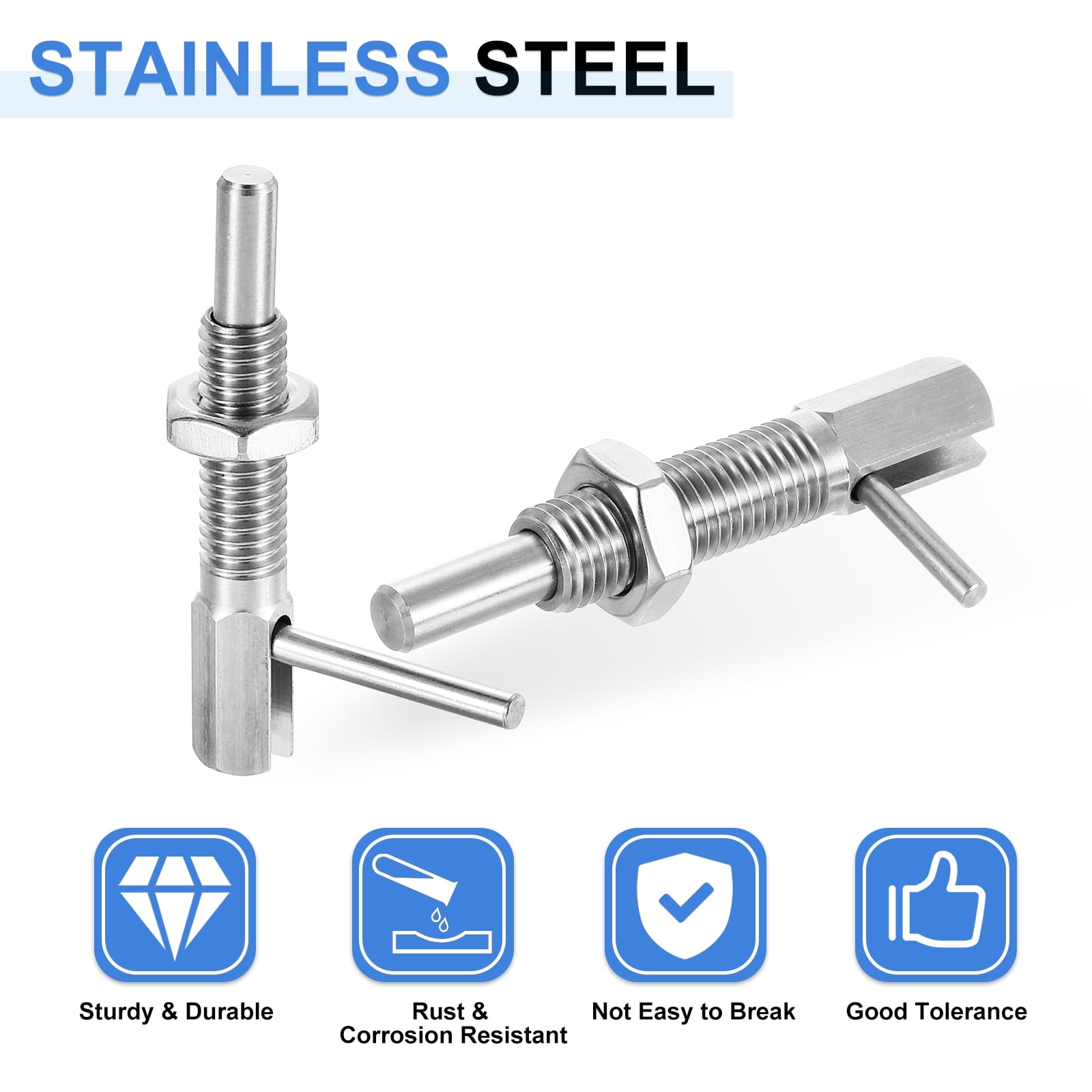 Uxcell Retractable Indexing Plunger Pin, l Spring Plunger Stainless Steel Spring Loaded Latch Telescopic Locking Pin with Nut 2 M16