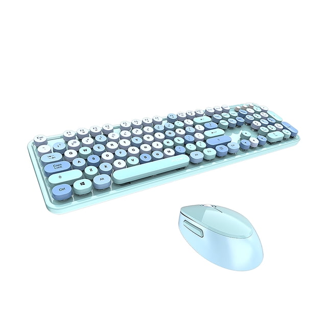 Mofii Sweet Keyboard Combo Mixed Color 2.4G Wireless Keyboard Set Circular Suspension for PC Laptop Blue