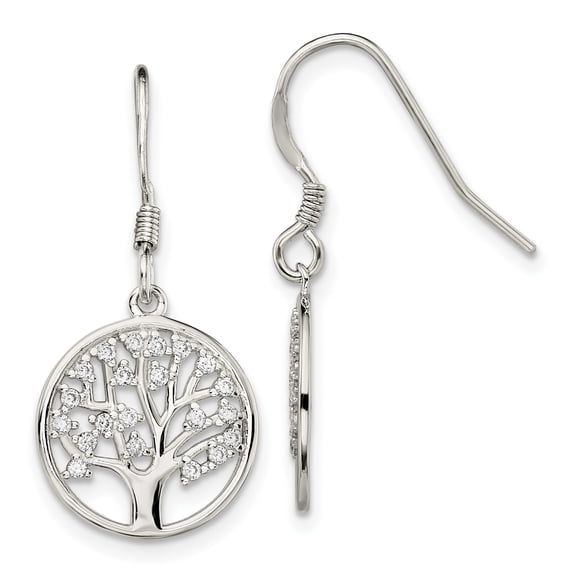 Primal Silver Sterling Silver Cubic Zirconia Tree of Life Dangle Shepherd Hook Earrings