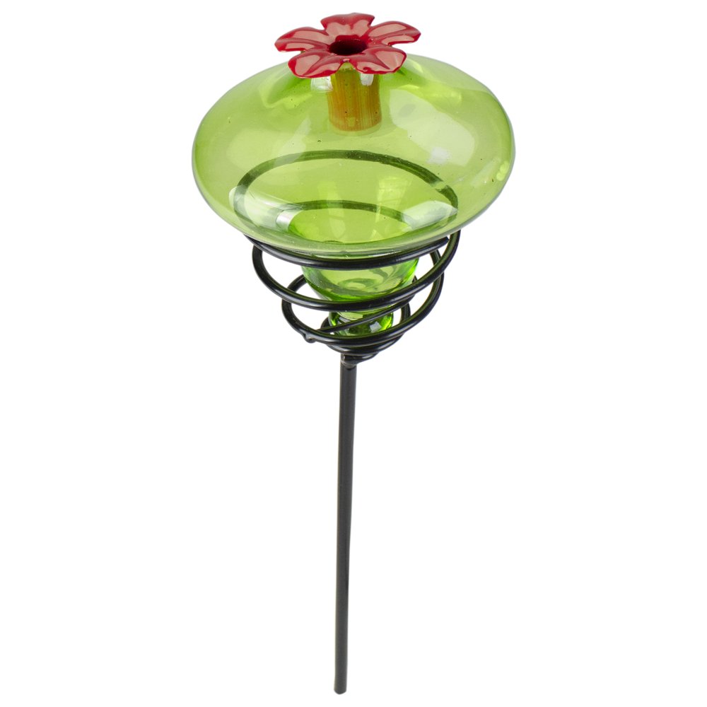 25" Red and Green Hummingbird Feeder with Garden Stake