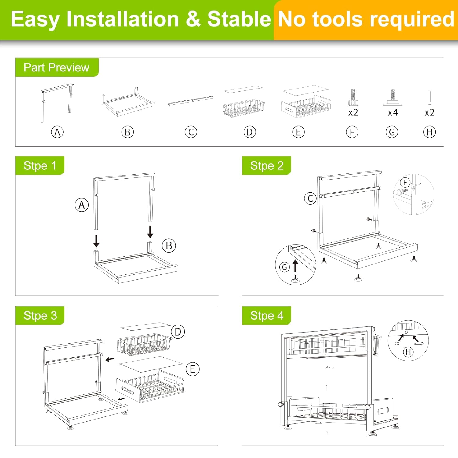 2 Pack Under Sink Organizer,Pull Out Cabinet Organizer 2 Tier Slide Out Sink Shelf Cabinet Organizer and Storage,Adjustable Under Counter Organizers for Under Kitchen Bathroom Organization
