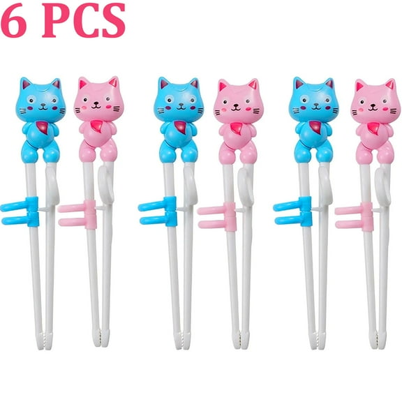 6 PCS Kid Chopsticks, Learning Helper Practice Chopsticks for Kids, Training Chopsticks Gift with Animals for Beginners Toddler (cat pink  blue)