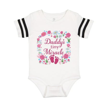 

Inktastic Daddy s Tiny Miracle with Pink Flowers and Baby Footprints Gift Baby Boy or Baby Girl Bodysuit