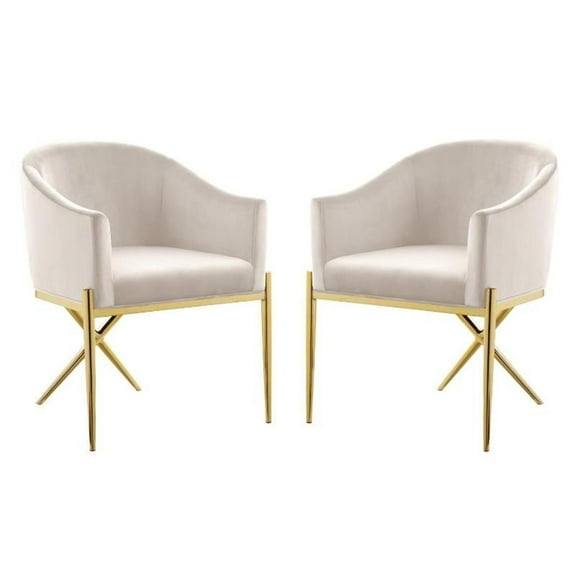 Home Square 2 Piece Velvet Dining Chair Set with Gold Metal Base in Cream