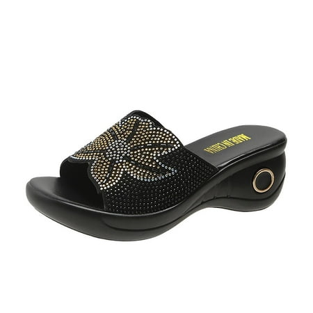 

Summer Orthotic Sandals for Womens Rhinestones Wedge Sandals with Arch Support Beach Comfortable Platform Bohemia Flat Shoes Casual Outdoor Sandal