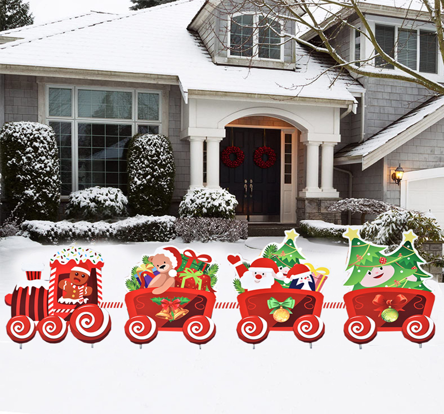 4pcs Christmas Train Yard Signs Stakes Xmas Outdoor Decorations
