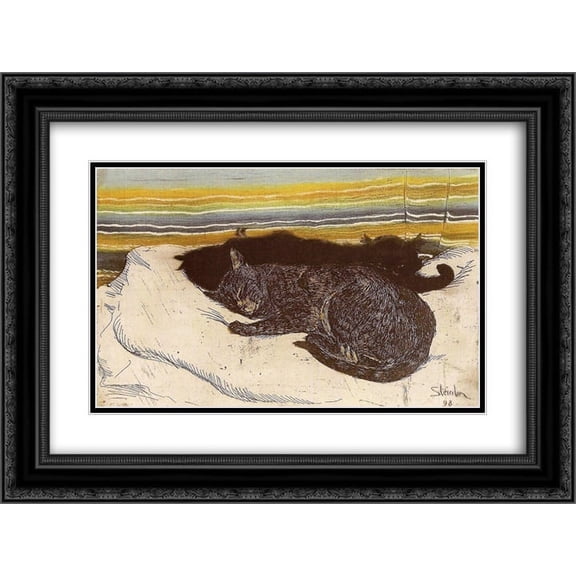 Theophile Steinlen 2x Matted 24x20 Black Ornate Framed Art Print 'Two cats '