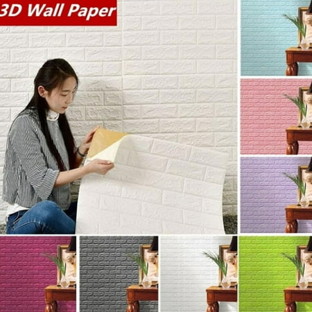 - 1PC PE Foam 3D Wallpaper 70x30cm Waterproof Self-adhesive Embossed Stone DIY Wall Sticker Decal Panels Color:White