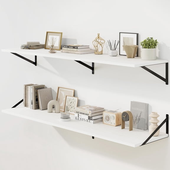 Floating Shelves for Wall, 12 Inch Deep Floating Shelves Set of 2, 55W x 12D Large Wall Shelf with Sturdy Metal Brackets for Living Room, Bathroom, Bedroom and Kitchen, White