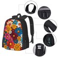 thumbnail image 4 of Large Capacity Backpack 16.5×12.5×5.5in Widened Shoulder Strap Design Main Bag Large Top Handle Belt Adjustable Shoulder Strap Colorful Floral Pattern Groovy Flowers (1), 4 of 8