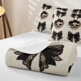 thumbnail image 4 of Homewish Halloween Gothic Skull Twin Quilt Set, Rose Bow Twin Coverlet Set, Beige Black, 2 Pieces 1 Bedspread and 1 Pillowcase, 4 of 7