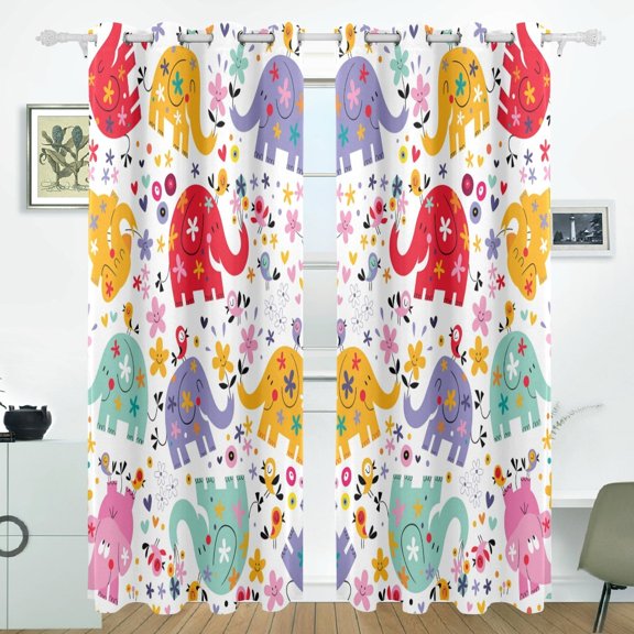 POPCreation Cute Elephants Pattern Window Curtain Blackout Curtains Darkening Thermal Blind Curtain for Bedroom Living Room,2 Panel (52Wx84L Inches)