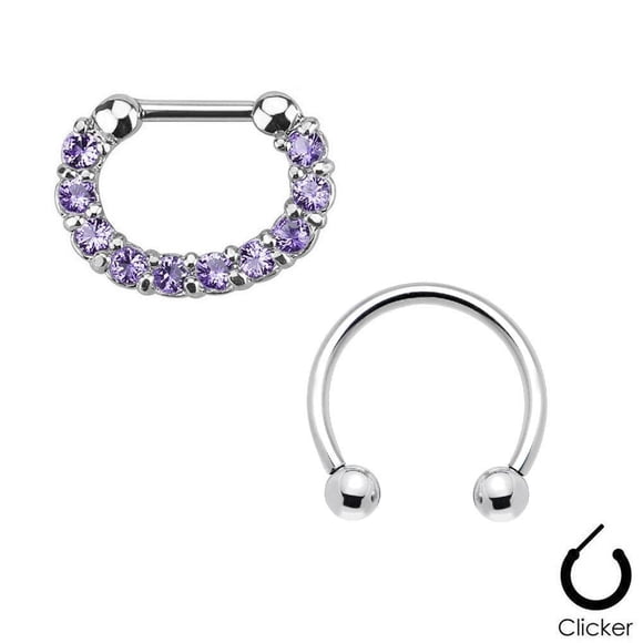 Pair of Septum Ring 16ga Combo Cartilage Surgical Steel CZ Gems