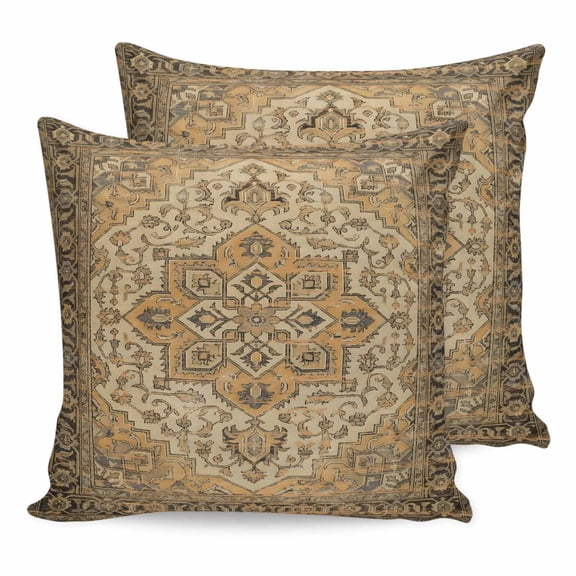 Pillow Covers 26x26 Set of 2, Retro Brown Boho Throw Pillow Covers Decorative Couch Cushion Cover, Vintage Ethnic Tribe Abstract Art Floral Microfiber Soft Pillowcases for Bedroom Living Room Sofa
