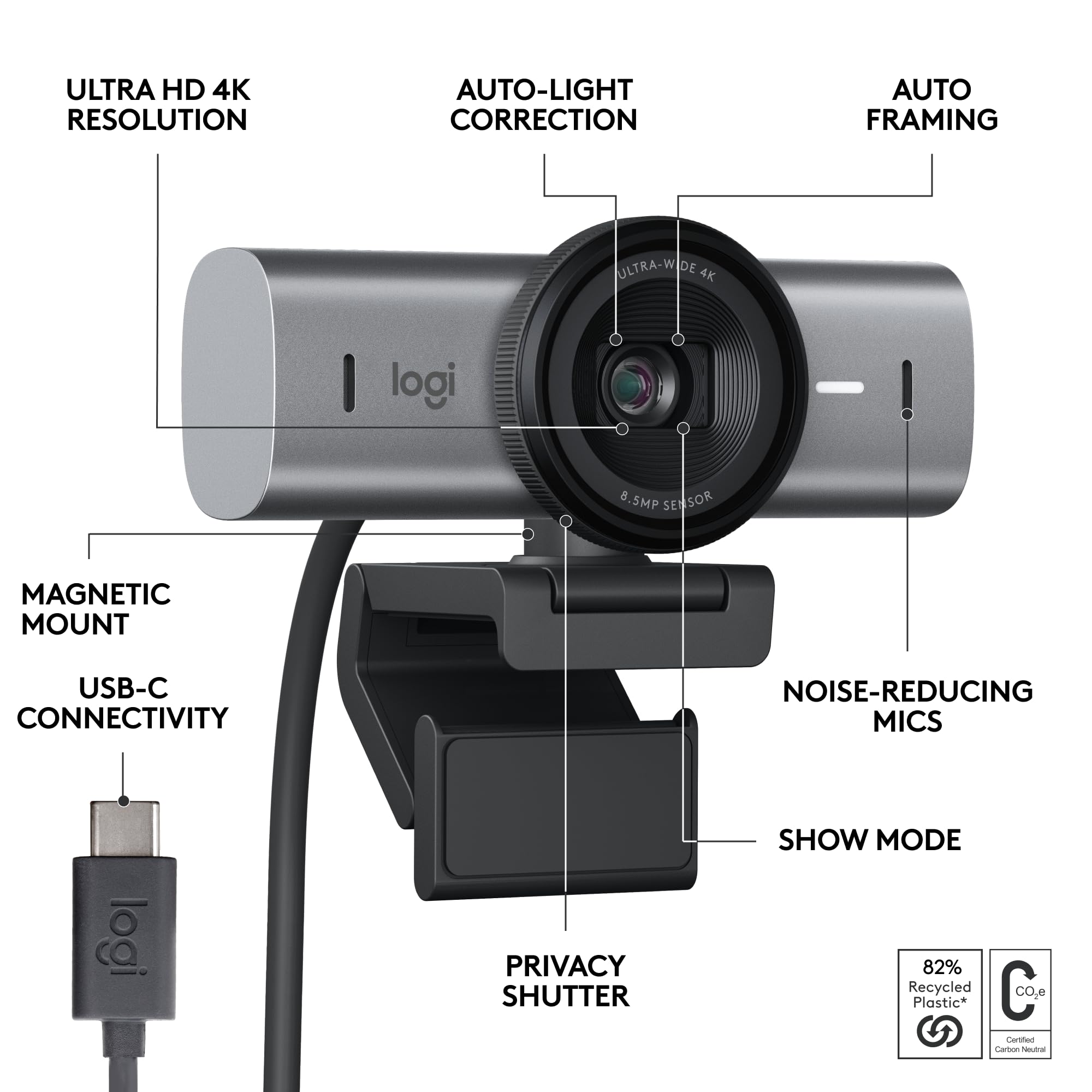 Logitech MX Brio Ultra HD 4K Streaming Webcam, Graphite photo 6