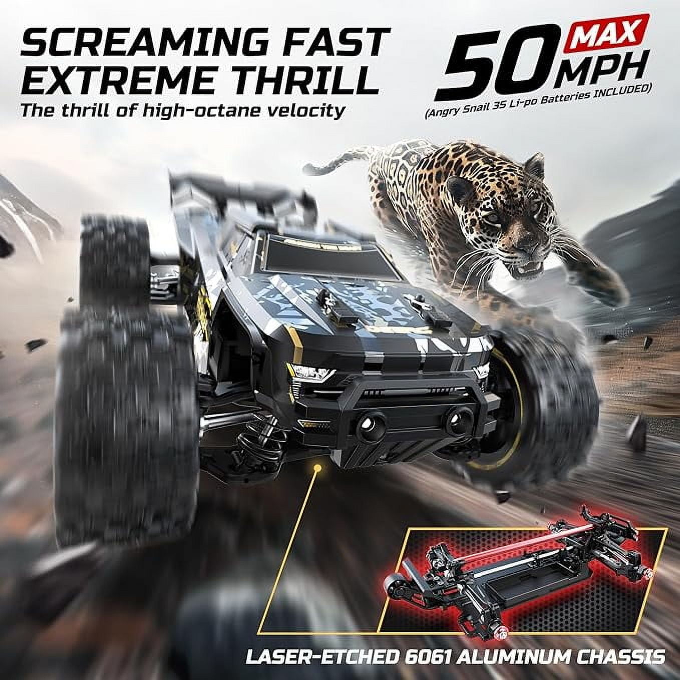 Fast RC Car for Adults 70 KPH, 4WD High Speed All Terrain RC Truck, Remote Control Brushless Car with 30 Min Runtime, 1:16 Offroad Monster Truck with Metal Parts & 2 Batteries