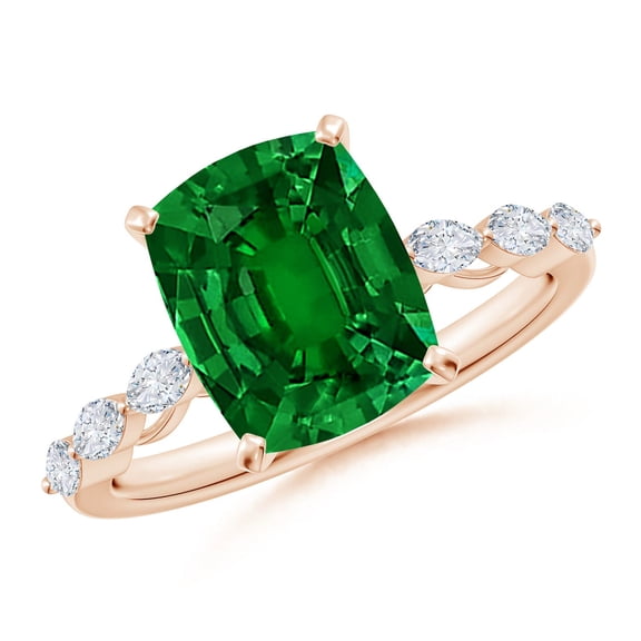 ANGARA Cushion Rectangular Lab Grown Emerald Engagement Ring with Diamonds for Women in 14K Rose Gold (Size-10x8mm) | May Birthstone, Anniversary, Jewelry Gift for Women | Lab-Grown Emerald Ring