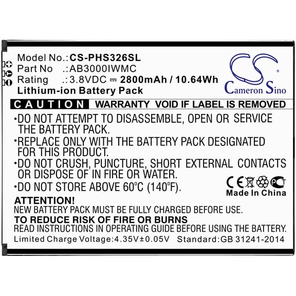2800mAh AB3000IWMC Battery for Philips Xenium S326 CTS326