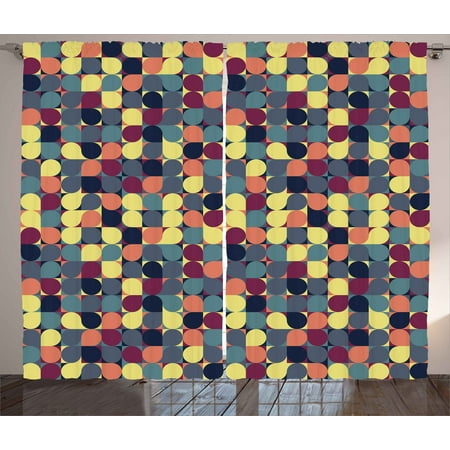 retro curtains 2 panels set pastel color circular shapes in squares mosaic pattern modern geometric - Retro Curtains retro curtains 2 panels set pastel color circular shapes in squares mosaic pattern modern geometric - Retro Curtains