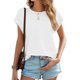 thumbnail image 2 of Tops de Verano de Mujer Suelto Ajuste Primavera Y Verano Suéter Casual Color Sólido Manga Corta Cuello Redondo, Camiseta Suelta de Poliéster, 2 of 9