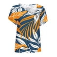 thumbnail image 4 of Women's Summer Clothes Comfy Casual Shirts Fashion 2024 V Neck Blouse Y2K Tops Dressy Casual Flora Print Short Sleeve Tunic Tops for Lady Loose Fit Flowy Vintage Blue T Shirts M, 4 of 4