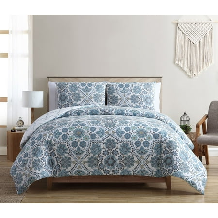 Vcny Home Agnes Reversible Floral Medallion Duvet Cover Set Full